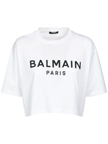 BALMAIN Logo Print Cropped Cotton Jersey T-shirt in black / white