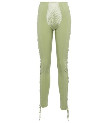Jean Paul Gaultier x Lotta Volkova Lace-up satin and mesh leggings in green