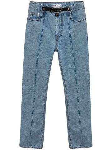 jw anderson cotton denim padlock belt slim fit jeans