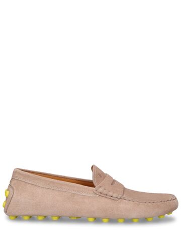 tod's 10mm gommino macro suede loafers in blush / yellow