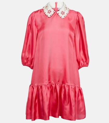 redvalentino embellished collar silk minidress in pink