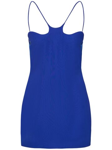 MÔNOT Wavy Neck Crepe Sleeveless Mini Dress in blue