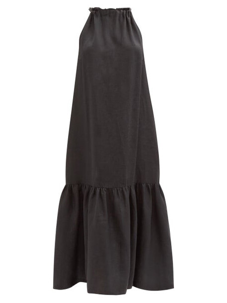 Asceno - Ibiza Tie-halterneck Linen Maxi Dress - Womens - Black