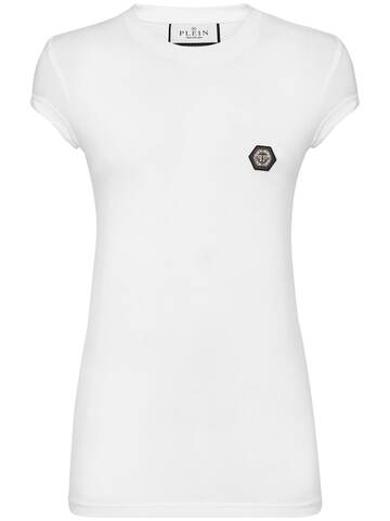 philipp plein logo-patch cotton t-shirt - white