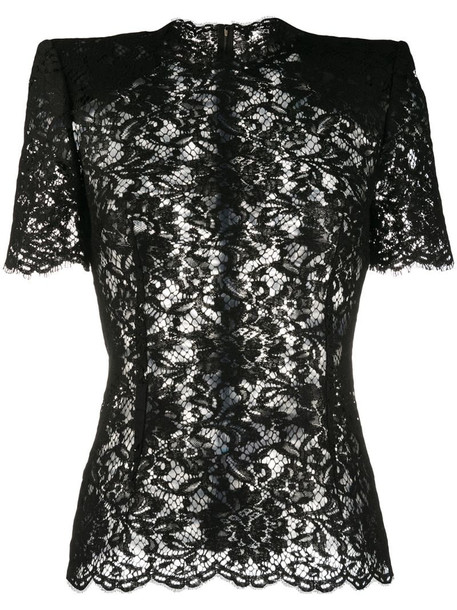 Dolce & Gabbana structured-shoulder lace blouse in black
