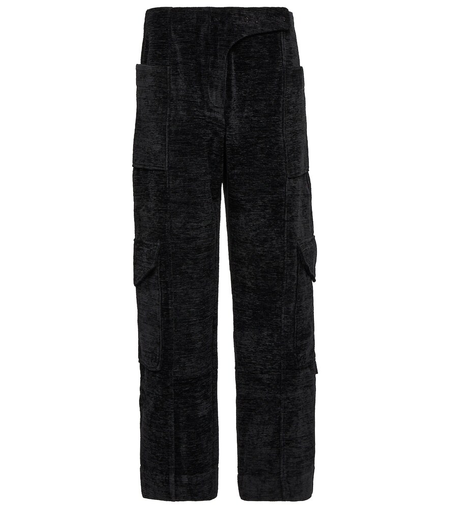 Ganni High-rise wide-leg chenille pants in black