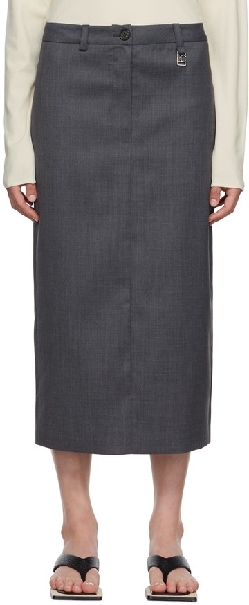 LOW CLASSIC Gray Wool Midi Skirt in grey