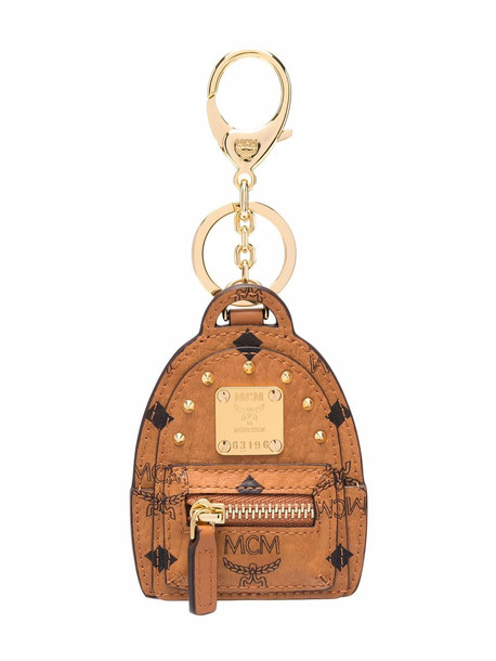 MCM backpack-shaped faux-leather keyring - Brown