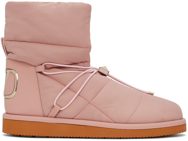Valentino Garavani Pink Nylon Winter Boots in rose