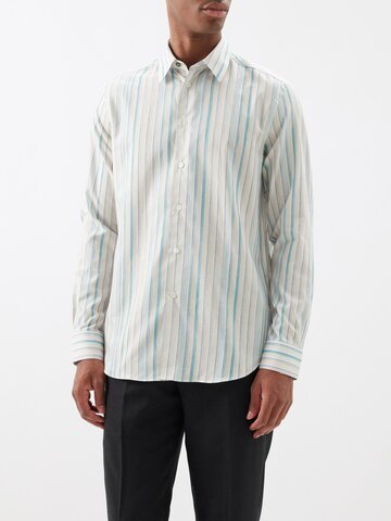 paul smith - striped organic cotton-twill shirt - mens - light blue