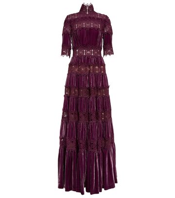 Costarellos Exclusive to Mytheresa â Lissie lace-trimmed velvet gown in purple