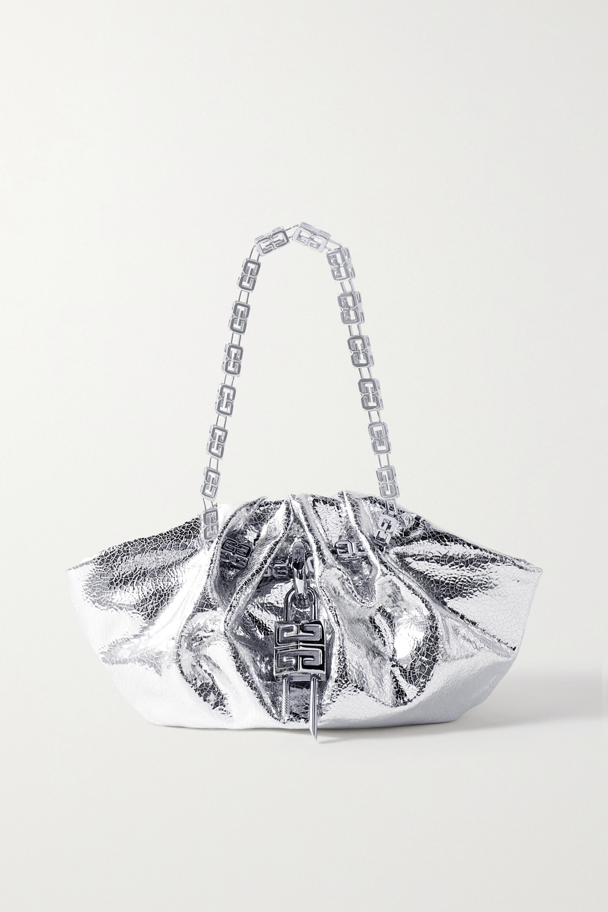 Givenchy - Kenny Mini Embellished Metallic Crinkled-leather Shoulder Bag - Silver