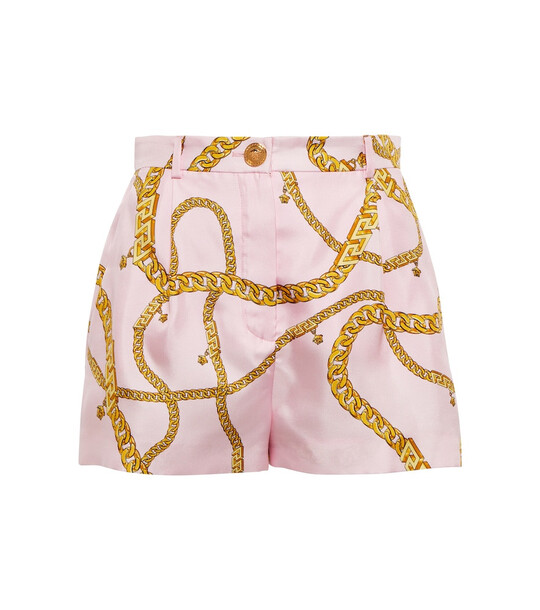 Versace Chain-print silk shorts in pink