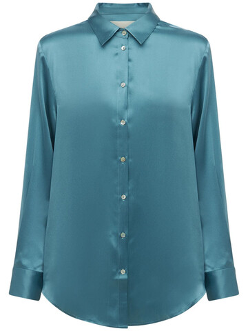 ASCENO The London Silk Satin Pajama Shirt in blue