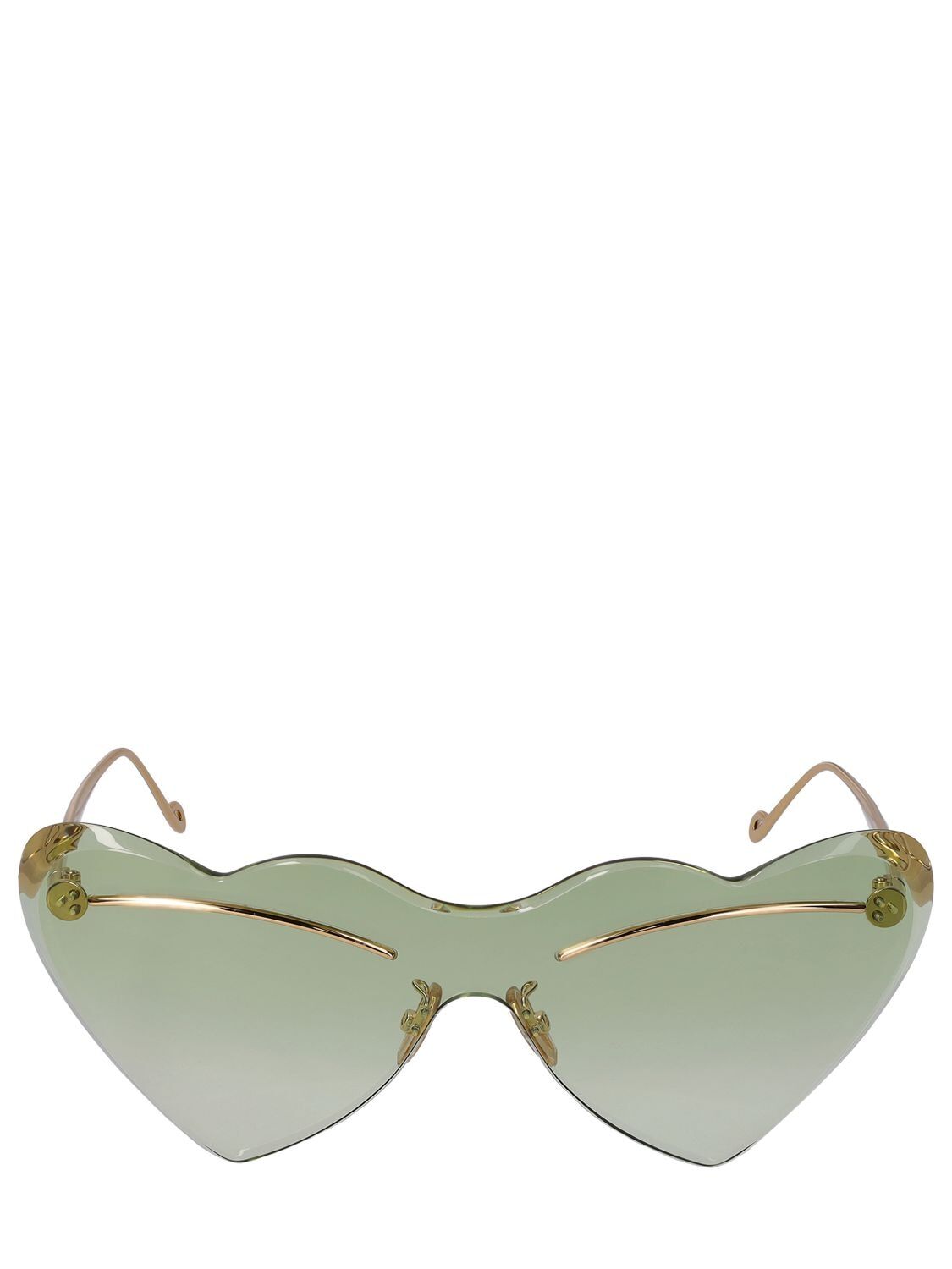 LOEWE Paula's Ibiza Heart Frameless Sunglasses in gold / green