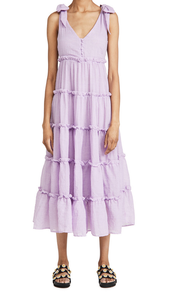 ENGLISH FACTORY Tiered Midi Dress in lilac