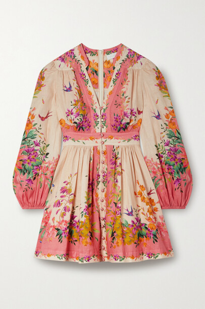 Zimmermann - Tropicana Floral-print Linen Mini Dress - Cream