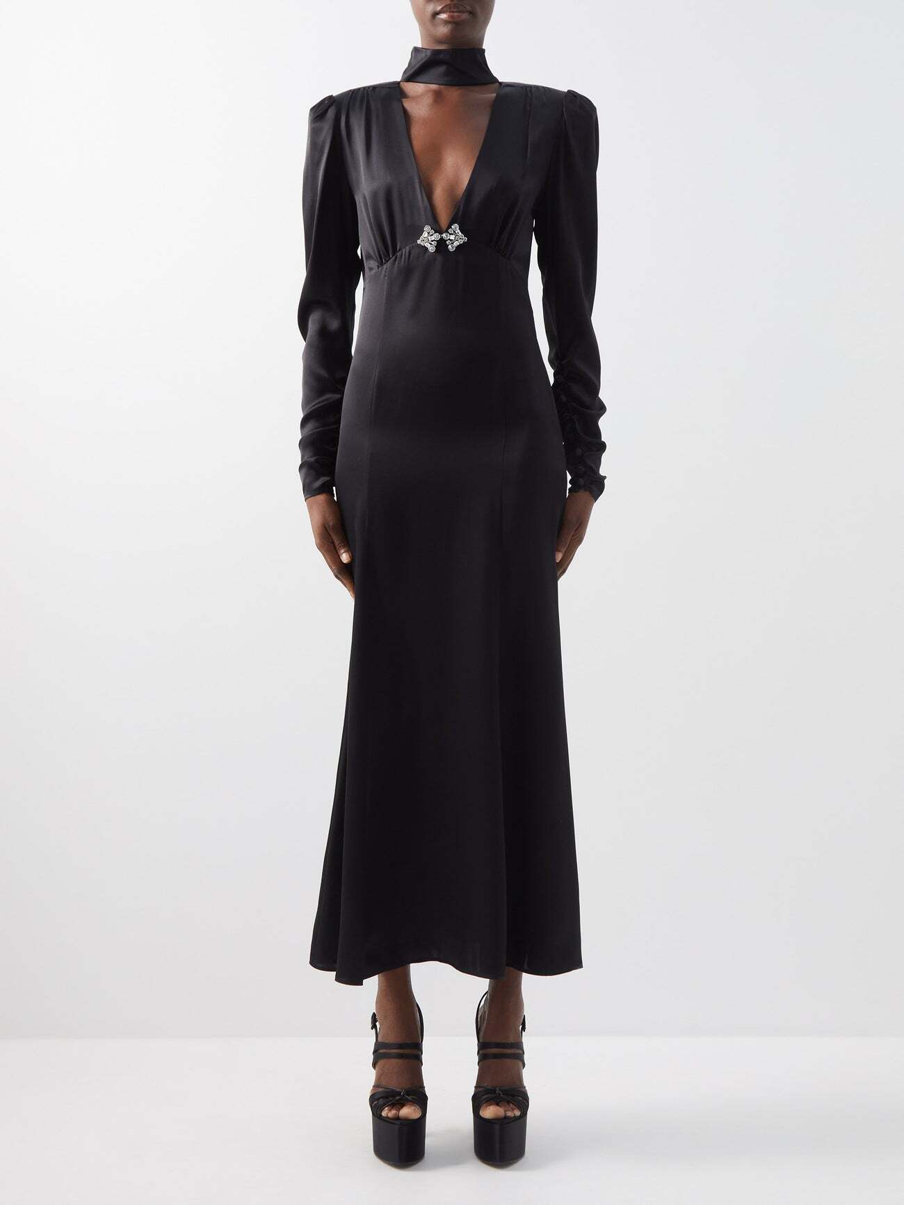 Alessandra Rich - Crystal-embellished Silk-satin Dress - Womens - Black
