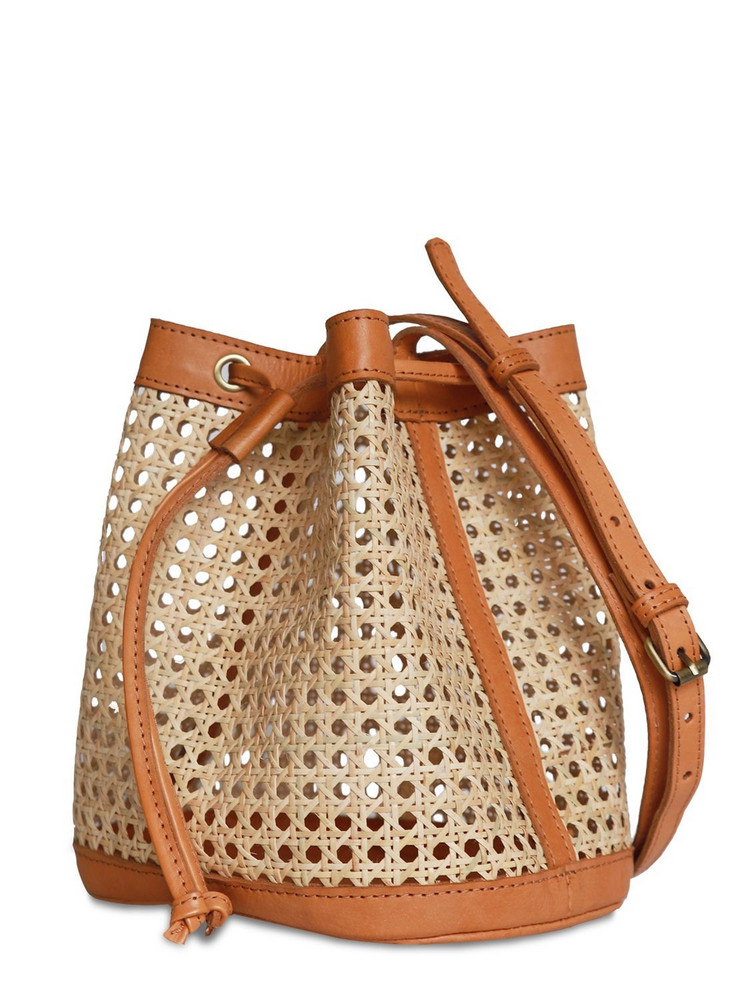 BEMBIEN Benna Rattan & Leather Bucket Bag in natural