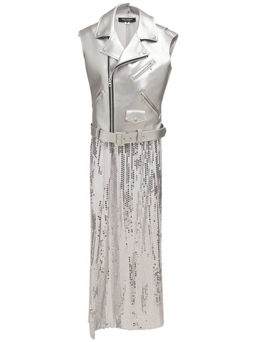 JUNYA WATANABE Faux Leather & Sequined Georgette Dress in silver