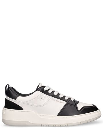 ferragamo dennis leather & nylon sneakers in black / white