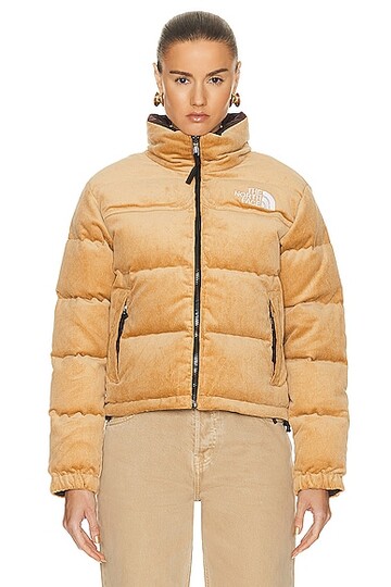 the north face 92 reversible nuptse jacket in tan in brown