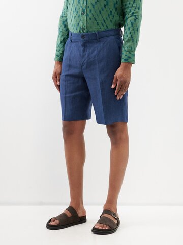 120 lino 120% lino - flat-front linen tailored shorts - mens - navy