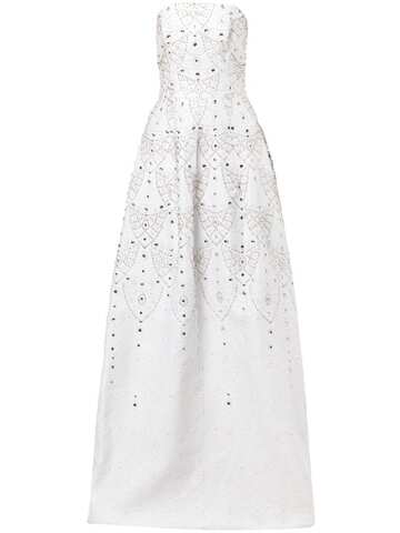 isabel sanchis crystal-embellished strapless ball gown - white