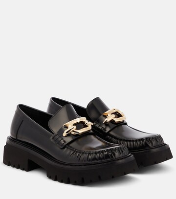 ferragamo embellished leather loafers in black