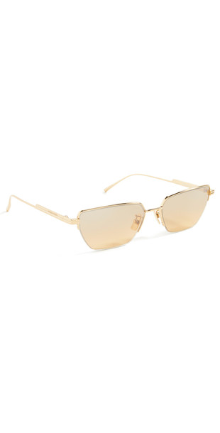 Bottega Veneta Narrow Metal Cat Eye Sunglasses in brown / gold
