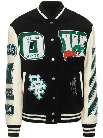 off-white embroidered patches varsity jacket in black / multi