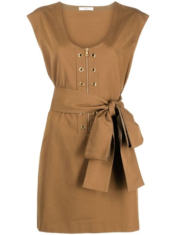 prada pre-owned tie-fastening cotton minidress - brown