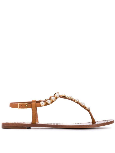 Tory Burch pearl embellished sandals in brown