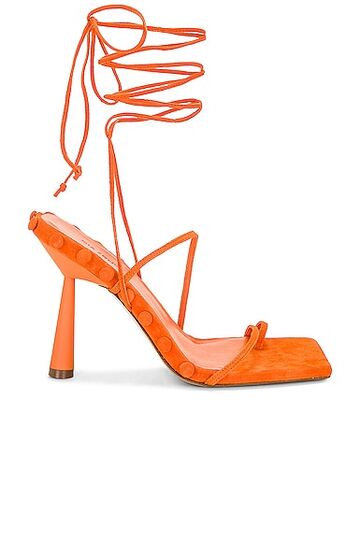 gia borghini x rhw tall lace up sandal in orange
