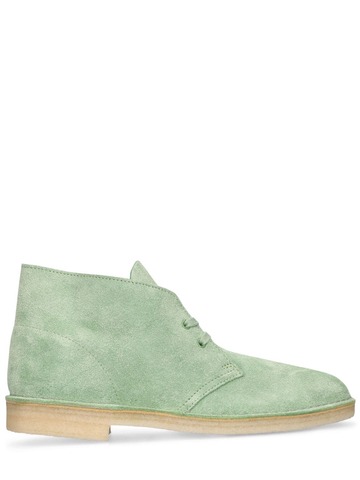 clarks originals 25mm leather desert boot lace-up shoes in green