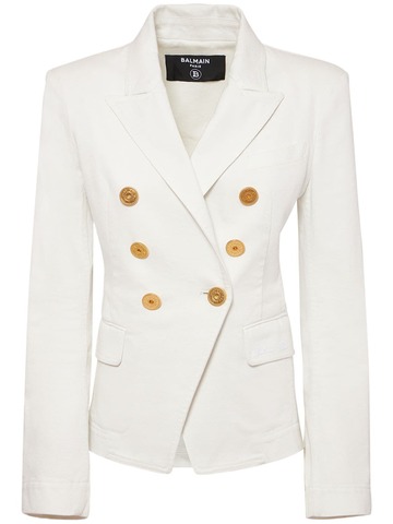 balmain double breast denim jacket in white