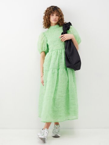 cecilie bahnsen - kelly puff-sleeve silk-blend matelassé dress - womens - green