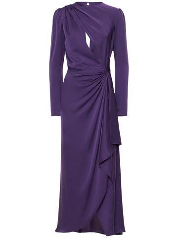 COSTARELLOS Portia Draped Satin Cutout Midi Dress in purple