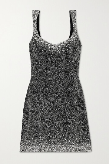 clio peppiatt - embellished stretch-mesh mini dress - black
