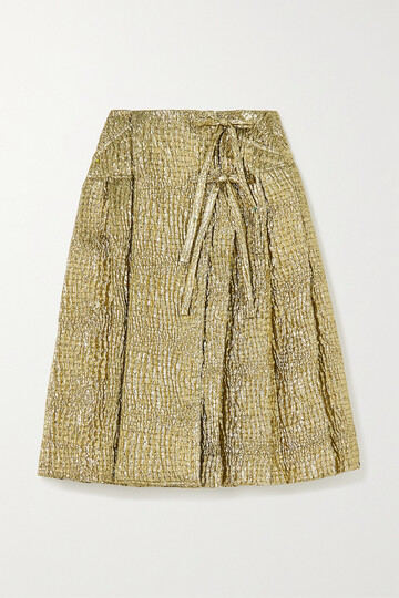 simone rocha - bow-detailed pleated metallic cloqué midi skirt - unknown