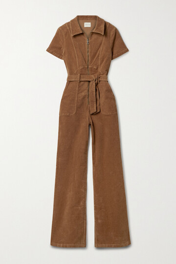 Alice + Olivia Alice + Olivia - Gorgeous Belted Cotton-blend Corduroy Jumpsuit - Brown