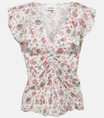 isabel marant lonea floral silk-blend top in white