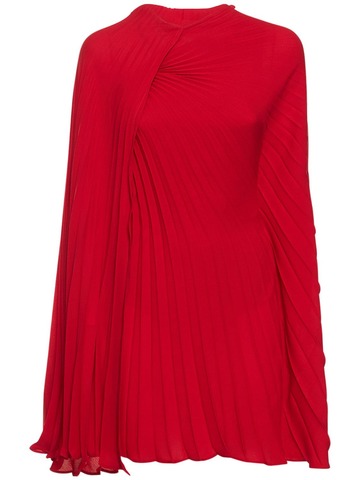 VALENTINO Diagonal Pleat Silk Georgette Mini Dress in red