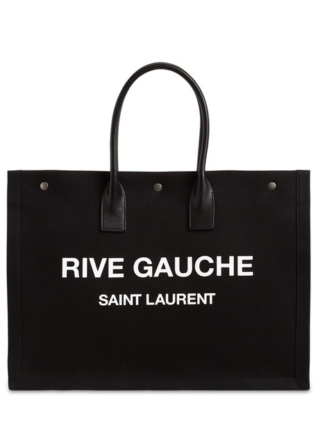 SAINT LAURENT Rive Gauche Printed Canvas Tote in noir