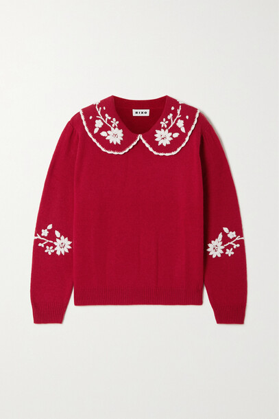RIXO - Lula Embroidered Wool Sweater - medium in red