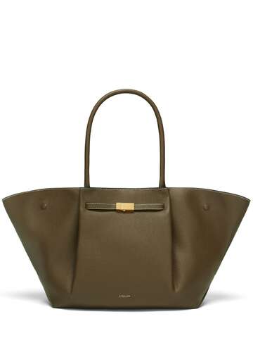 demellier new york grain leather tote bag in green