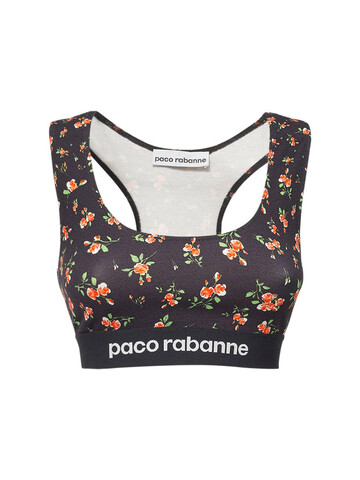 PACO RABANNE Printed Logo Stretch Jersey Top in black / multi