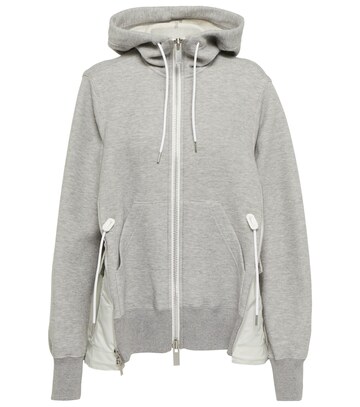 sacai paneled cotton-blend jersey hoodie in grey