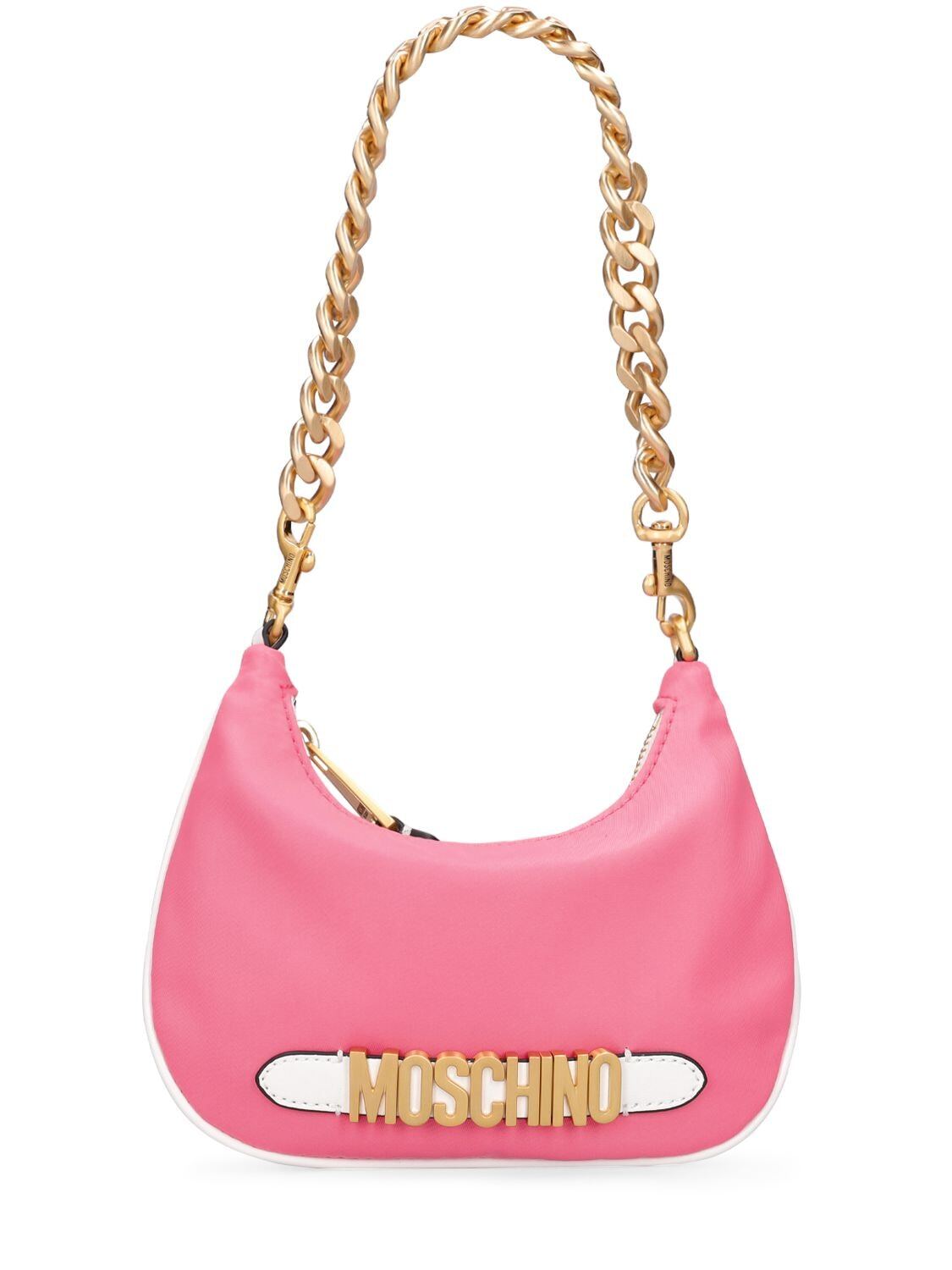 MOSCHINO Logo Nylon Top Handle Bag in pink