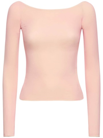 mm6 maison margiela off-the-shoulder sheer jersey top in pink